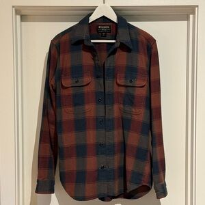Filson Vintage Flannel Work Shirt Men Small Rust/Blue Button Up
